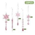 Set di 18 decorazioni natalizie in acrilico rosa con fiocchi di neve e ghiaccioli - Set da 18 Pezzi / Rosa