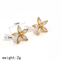 18k gold plated flower stud earrings with sparkling crystals, size 14mm x 13.5mm - Large Five-Petal Flower Style (TE60059)