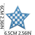 Close-up of blue and white checkered star embroidery patch with 6.5cm size markings - Style 7 (Blue White Checkerboard Star)