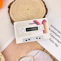 Rechargeable white cassette tape style music box with retro purple and pink stripes - 60s Replaceable Battery (Plastic) - White
