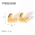 18K gold plated stainless steel heart earrings in size 30x27x9mm weighing 11.3g - Gold Large Heart Shape Style (YYE023430)