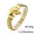 Bracelet pour homme en acier doré avec chaîne épi et breloque tête de mort punk - Crâne (KB144761-KFC)