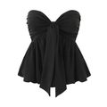 Schwarzes trägerloses Damen-Oberteil mit großer Schleife und plissiertem Schößchen-Saum - S / Schwarz