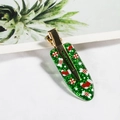 Pinza per capelli ovale verde glitterata con motivi di calze di Natale - Stile Calza di Natale Caramelle Verde (D18-1-12)