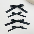 Set of 4 black satin bow hair clips in two sizes with silver alligator back clips - Black (4pcs Set)