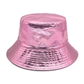 Detailed view of pink metallic fisherman hat with a wide stitched brim and foldable fabric - M(56-58cm) / Pink
