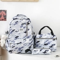 Blue camouflage 3-piece school backpack set with lunch bag and pencil case - Black Camouflage 3Pcs Set / Black