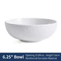 White 6.25 inch reinforced ceramic bowl with elegant embossed floral lace texture - 6.25 Inch Alice Bowl