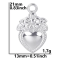 Detalle colgante flor corazón plateado con dimensiones 21x13mm y peso de 1,7g - Solo Colgante / Plateado
