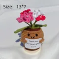 Handmade crochet potted flowers with colorful blossoms and positive Thank You card - Positive Potted-Pearl Forget-me-not Gradient Pink t-card