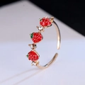 Adjustable gold strawberry ring with red enamel details and sparkling diamond accents - Adjustable Open / Rose Gold Strawberry