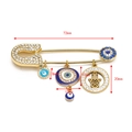 Detailed size specifications of the gold Hamsa hand and evil eye safety pin brooch - Gold Blue White Rhinestone - Hamsa Hand