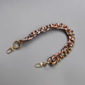 Short 40cm woven handbag strap with gold chain in black, white, and tan colors - Old Version / Patterned Grey