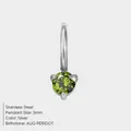 Premium silver stainless steel pendant with 3mm round green peridot zircon birthstone - August Olive Green - Silver