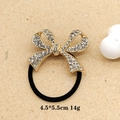 Elegant gold bow hair tie with sparkling rhinestones for ponytail styling for women - Gold Bowknot