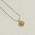 French vintage 14K gold plated necklace with round lip-shaped pendant and fine crystals - Lip