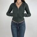 Veste à capuche ajustée en maille côtelée gris foncé avec fermeture éclair à double curseur - XS / Gris foncé