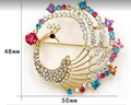 Peacock crystal brooch in gold with pink and blue rhinestones, size 48mm by 50mm - Gold Multicolored Rhinestone Peacock