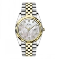 Elegant two-tone steel watch for women with mother-of-pearl dial and date window - Gold Shell White Dial