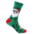 Green Christmas socks with Santa and deer patterns and 'Better Have My Cookie' text - One Size / Green and Red Santa (1105)