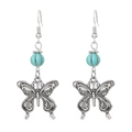 Böhmische Tropfenohrringe mit Schmetterling und Türkisperlen in Antik-Silber-Optik - Schmetterlingohrringe (03 Antiksilber Blau 10241)