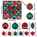Red and green 40-piece Christmas ornament set with glitter balls, pinecones and houses - New MJXK-17 Dark Green And Royal Red