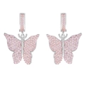 Elegant silver butterfly earrings with sparkling pink cubic zirconia in a sweet design - E2206 White Gold + Pink