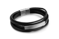 Bracciale multistrato in pelle intrecciata nera da uomo con chiusura magnetica in metallo - Acciaio 8mm (KB105600-K)