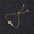 Elegant gold cross bracelet with zircon pavé and adjustable sliding bolo clasp - Alloy Gold / Gold