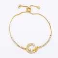 Elegant gold butterfly and moon adjustable bracelet with pearls and zirconia crystals - Pearl Moon Butterfly