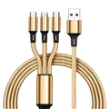 Câble de charge 3-en-1 en nylon tressé doré avec deux USB-C et un port Micro-USB - 1.2m 3-en-1 (Fil Nu) / Doré