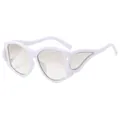 Fashionable Y2K oversized sunglasses with white wing-shaped frames and light grey lenses - Solid White Frame Gradient Silver Lens