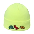 Neon yellow knit beanie with dinosaur embroidery in a ribbed outdoor winter style - M (56-58cm) / Neon Yellow