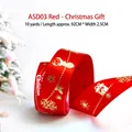 Christmas red satin ribbon with gold foil reindeer and snowflake patterns for gift wrapping - ASD03 Red - Reindeer & Gifts / 2.5CM Wide - 10 Yards (Approx. 92CM)