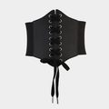 Cinturón de corsé negro vintage con banda elástica y cordones delanteros de cuero PU - Negro