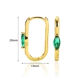 Detailed view of gold geometric hoop earrings with green zircon, sized 20mm by 18mm - Gold Oval Green Marquise Zircon (E4914)