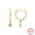 925 sterling silver gold hoop earrings featuring a sparkling clover zircon pendant - Gold-Petal / 925 Silver