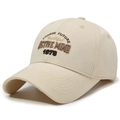Beige brushed cotton baseball cap with brown letter embroidery and structured brim - Adjustable / Light Beige