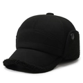 Gorro de aviador negro para hombre con forro de borreguillo y orejeras para invierno - Negro Con Pelo Negro