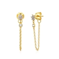 Boucles d'oreilles fleur dorée en argent S925 avec zircons et chaîne pendante - Blanc/Or