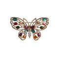 Vintage gold butterfly brooch with colorful gemstones and white cubic zirconia - Colorful Oval Gem Gold Edge Butterfly