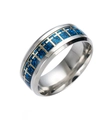 Men's titanium steel ring with gold crosses on a blue glitter inlay and silver band - US 6 / Blue with Gold Gear