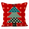 Funda de cojín árbol de Navidad en lino rojo con lunares para decoración de sofá festiva - Estilo 1 / 45*45cm (Sin Inserto)
