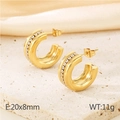 Elegant gold-plated C-shape hoop earrings with sparkling white diamonds on stone - Style B Gold (KE115965-KFC)