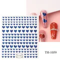 Blue metallic heart 3D nail art stickers TH-1059 with diverse sizes for manicure - TH-1059 (Holographic Blue Heart)