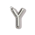 Polished silver stainless steel letter Y pendant with mirror finish and connector ring - Letter Y / Mirror Silver