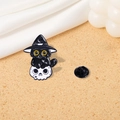 Detail of Halloween black cat on skull enamel pin with yellow eyes and rubber back - Witch Hat Cat on Skull (CZ0318-2)