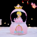 Pink princess crystal ball with golden crown base and castle figurine home decor - 2434 Pink Dress / Large Size 100+ Spins + Snow + Colored Lights + Music