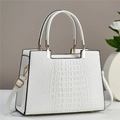 White crocodile pattern handbag with gold hardware and adjustable strap for women - White