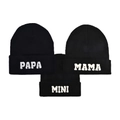 Set di tre berretti in maglia nera per famiglia con scritte PAPA MAMA e MINI - Set 3 pezzi MAMA+MINI+PAPA (Nero) / Nero